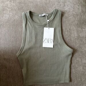 Zara Sage Green Ribbed Tank Top